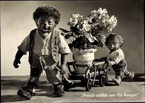 Ak Mecki der Igel, Freude wollen wir Dir bringen, Blumen auf einem Wagen