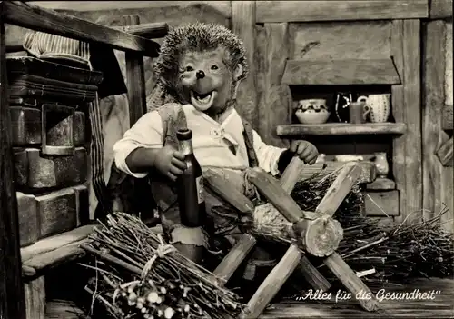 Ak Mecki der Igel mit einer Flasche, Alles für die Gesundheit