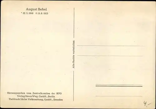 Ak August Bebel, Gründer der SDAP, Arbeiterbewegung, Portrait