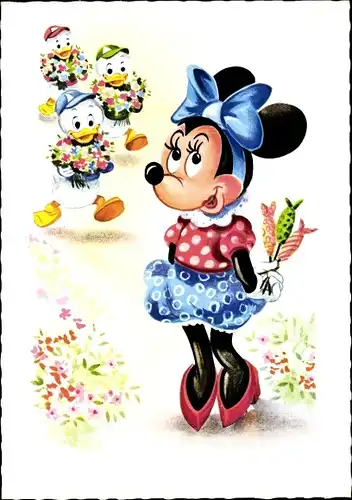 Ak Walt Disney, Minnie Maus, Blumen