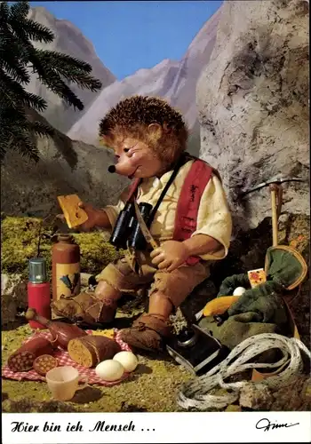 Ak Mecki der Igel, Hier bin ich Mensch, Kletterausrüstung, Rast, Picknick