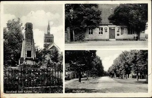 Ak Polbitz Elsnig in Sachsen, Denkmal, Kirche, Gasthof, Dorfstraße