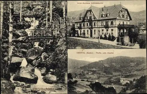 Ak Obertal Bühlertal in Baden, Hotel Kurhaus Schindelpeter, Gertelbachfälle