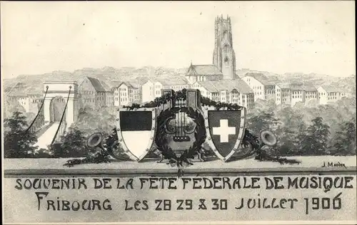Künstler Ak Fribourg Freiburg Stadt Schweiz, Fete Federale de Musique 1906