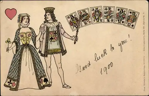 Ak Spielkarten, König, Dame, Herz