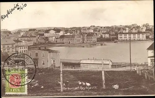 Ak Reykjavík Island, Stadtansicht, Hühner