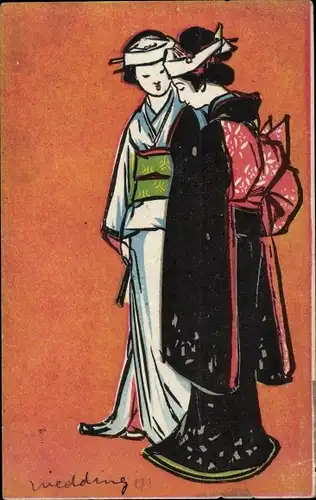 Ak Japan, Zwei Japanerinnen in Kimonos