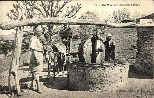 Ak Moulin a Huile en Kabylie, Ölmühle, Esel, Araber, Maghreb