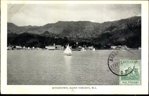 Ak Kingstown Saint Vincent und die Grenadinen Karibik, Blick auf die Stadt, Segelboot