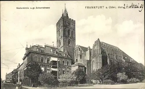 Ak Frankfurt an der Oder, Marienkirche und grosse Scharrnstraße