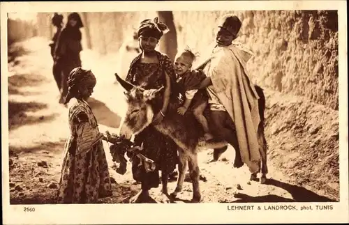 Ak Les Amies, Arabische Kinder auf einem Esel, Lehnert & Landrock 2560