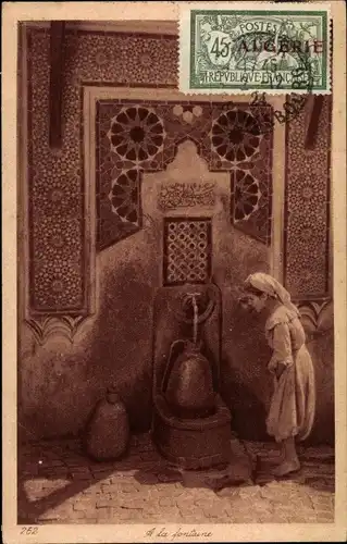 Ak A la fontaine, Wasserschöpferin, Maghreb, Wasserkrug