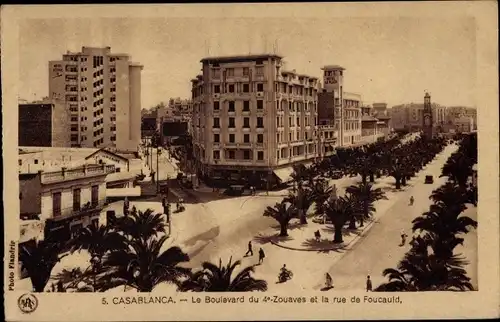 Ak Casablanca Marokko, Le Boulevard du 4e Zouaves et la Rue de Foucault