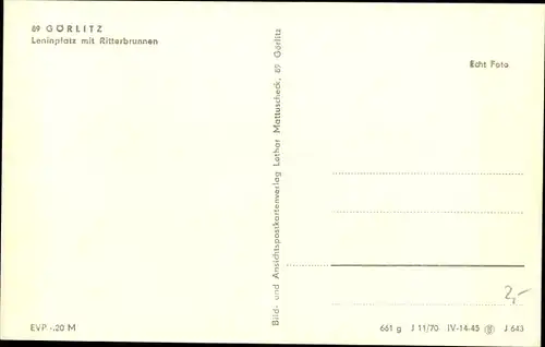 Ak Görlitz in der Lausitz, Leninplatz mit Ritterbrunnen