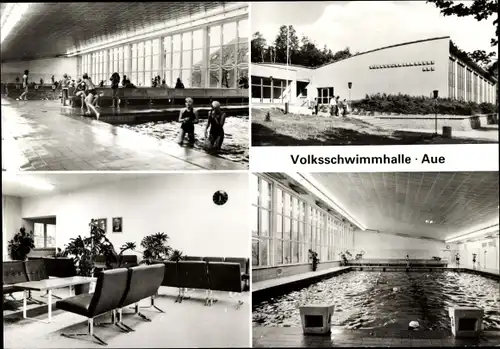 Ak Aue im Erzgebirge Sachsen, Volksschwimmhalle, Becken, Speiseraum