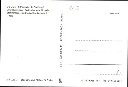 Ak Oelsnitz Erzgebirge, Bergbaumuseum Karl Liebknecht Schacht, Stahlfördergerüst Deutschlandschacht