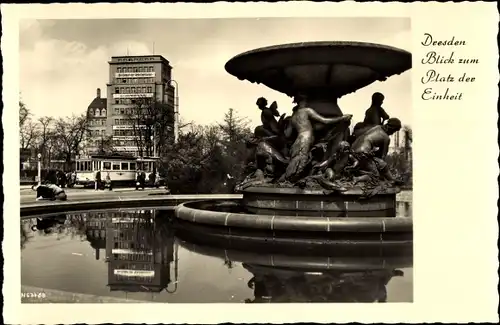 Ak Dresden Neustadt, Platz der Einheit, Brunnen