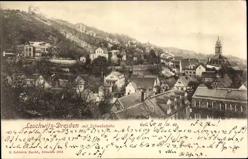 Ak Dresden Loschwitz, Blick über Loschwitz mit Schwebebahn
