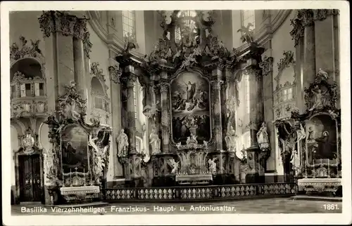 Ak Vierzehnheiligen Bad Staffelstein am Main Oberfranken, Basilika, Franziskus- u. Antoniusaltar