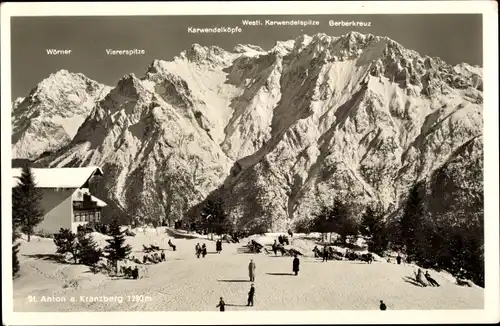 Ak Mittenwald in Oberbayern, Gasthof St Anton am Kranzberg, Winteransicht, Karwendel, Wörner