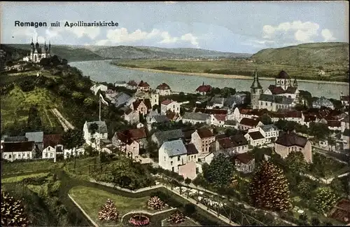 Ak Remagen am Rhein, Ortsansicht mit Apollinariskirche