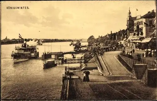 Ak Königswinter am Rhein, Anlegestelle, Uferpromenade