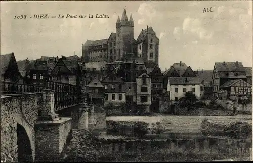 Ak Diez an der Lahn, Le Pont sur la Lahn, Brücke, Burg