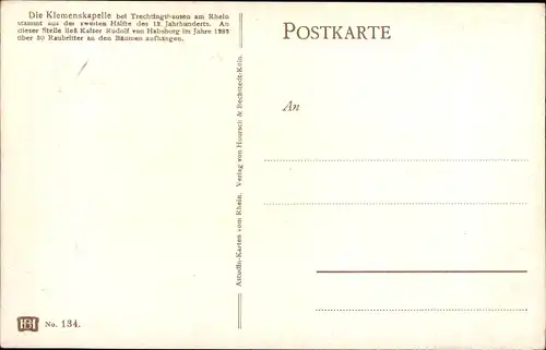 Künstler Ak Astudin, N., Trechtingshausen Rhein, Die Klemenskapelle