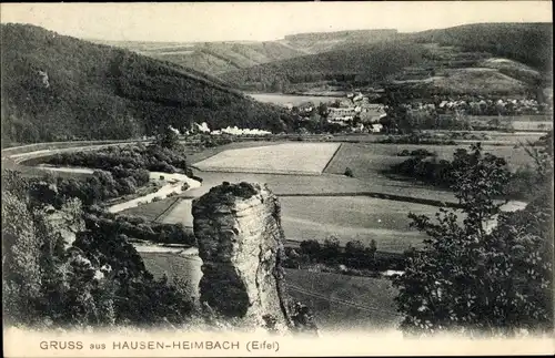 Ak Hausen Heimbach in der Eifel, Panorama, Felsen, Gedicht