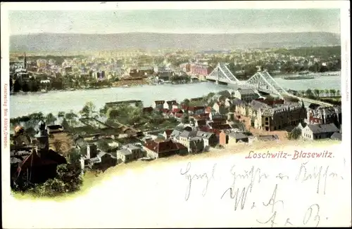 Ak Dresden Loschwitz, Blasewitz, Panorama mit Brücke, Elbe