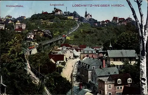 Ak Dresden Loschwitz Weißer Hirsch, Drahtseilbahn, Louisenhof, Umgebung