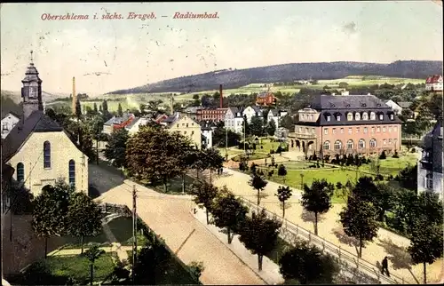 Ak Oberschlema Schlema im Erzgebirge, Ortspartie, Kirche