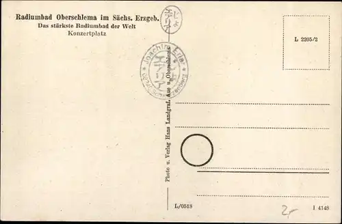 Ak Oberschlema Bad Schlema im Erzgebirge Sachsen, Konzertplatz, Gesamtansicht vom Ort, Radiumbad