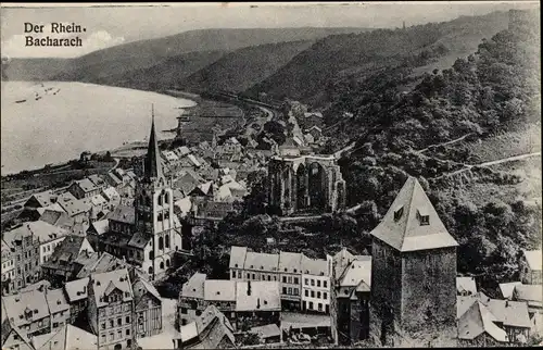 Ak Bacharach am Rhein, Panorama, Kirche