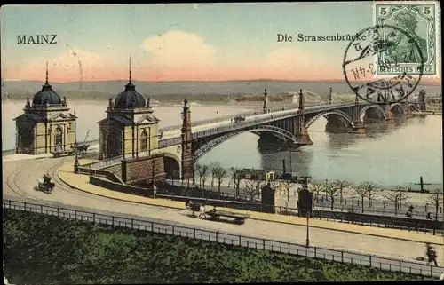 Ak Mainz am Rhein, Die Straßenbrücke, Panorama