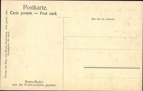 Ak Baden Baden am Schwarzwald, Panorama von der Friedrichshöhe aus gesehen