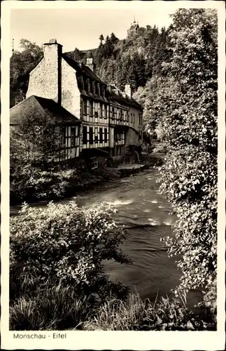 Ak Montjoie Monschau Eifel, Fachwerkhäuser am Fluss