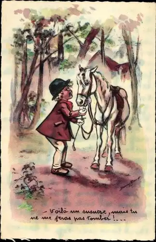 Künstler Ak Bouret, Germaine, Voila un susucre, Kind mit Pferd
