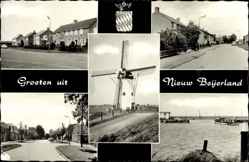 Ak Nieuw Beijerland Südholland, Windmühle, Straßenpartie, Hafen