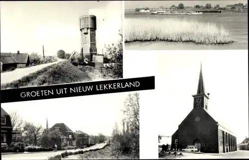 Ak Nieuw Lekkerland Molenlanden Südholland, Straßenpartie, Kirche, Wasserturm