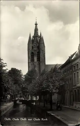 Ak Delft Südholland Niederlande, Oude Delft met Oude Kerk