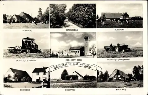 Ak Ommen Overijssel Niederlande, Bauernhof, Feld wird bestellt, Mähdrescher, Traktor