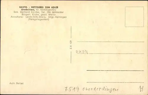 Ak Großvillars Oberderdingen im Kraichgau Württemberg, Freudensteinerstraße, Rathaus, Gasthaus Adler