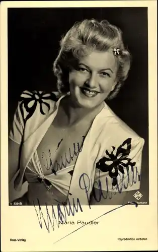 Ak Schauspielerin Maria Paudler, Portrait, Ross Verlag 3334/1, Autogramm