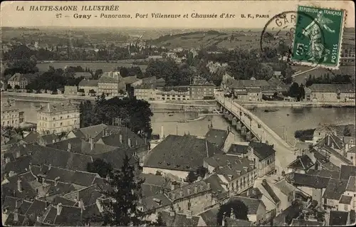 Ak Gray Haute Saône, Panorama, Port Villeneuve et Chaussee d'Arc