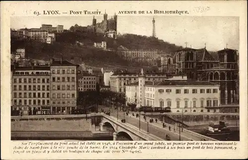 Ak Lyon Rhône, Pont Tilsitt, Avenue de la Bibliotheque