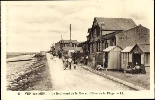 Ak Ver sur Mer Calvados, Le Boulevard de la Mer et l'Hotel de la Plage