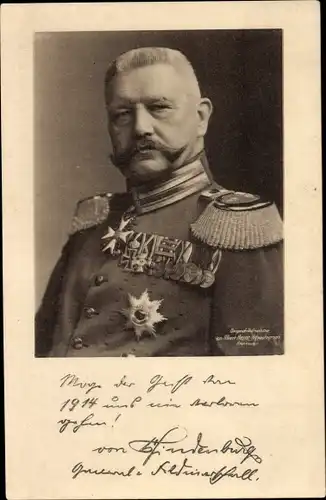Ak Generalfeldmarschall Paul von Hindenburg, Möge der Geist von 1914 uns nie verloren gehen
