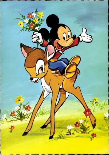 Künstler Ak Walt Disney, Mickey Mouse, Micky Maus, Bambi