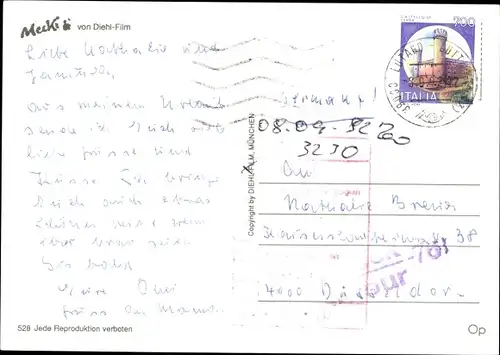 Ak Mecki der Igel, Liebe Freunde, gedeckter Tisch, Weingläser, Brief